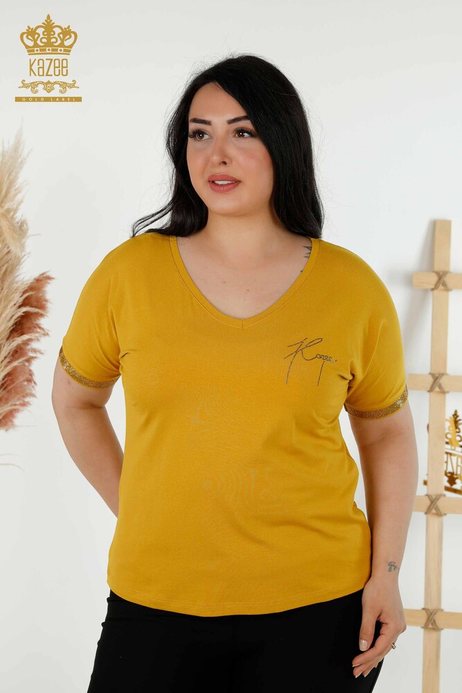 Wholesale Women's Blouse - Button Detailed - Saffron - 79297 | KAZEE - 1