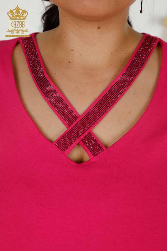 Wholesale Women's Blouse Collar Detailed Fuchsia - 79311 | KAZEE