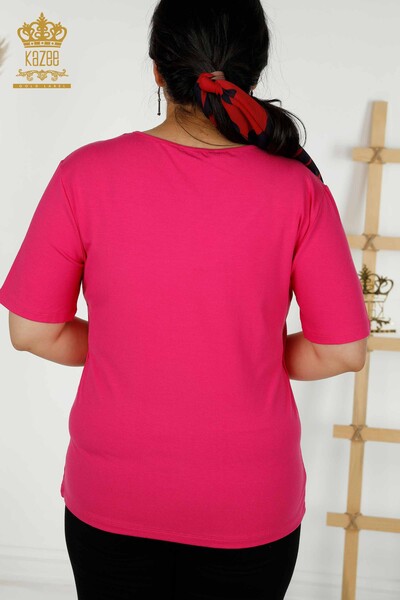 Wholesale Women's Blouse Collar Detailed Fuchsia - 79311 | KAZEE - Thumbnail