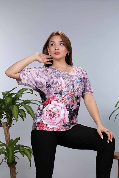 Kazee - Wholesale Women Blouse Cotton Color Butterfly and Rose Pattern - 77803 | KAZEE