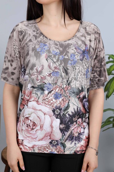 Wholesale Women Blouse Cotton Color Butterfly and Rose Pattern - 77803 | KAZEE - Thumbnail