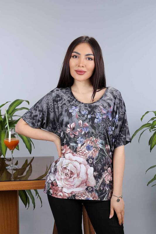 Wholesale Women Blouse Cotton Color Butterfly and Rose Pattern - 77803 | KAZEE