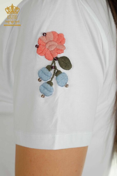 Wholesale Women's Blouse Colorful Flower Embroidered White - 79455 | KAZEE - Thumbnail
