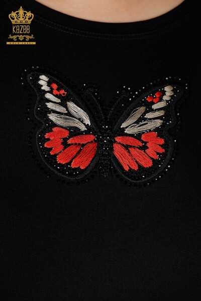 Wholesale Women's Blouse Colorful Butterfly Pattern Black - 77901 | KAZEE - 3