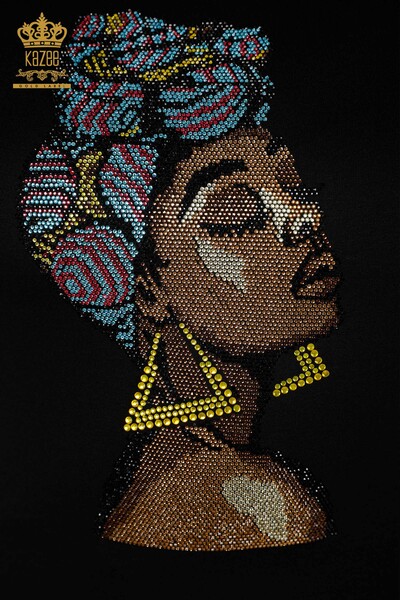 Wholesale Women's Blouse Colored Stone Embroidered Black - 77874 | KAZEE - Thumbnail