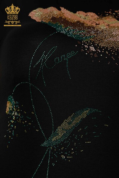 Wholesale Women's Blouse Colored Stone Embroidered Black - 78924 | KAZEE - 5
