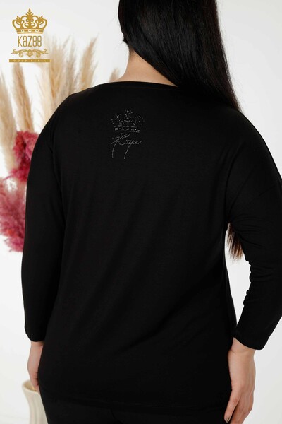 Wholesale Women's Blouse Crystal Stone Embroidered Black - 77935 | KAZEE - Thumbnail