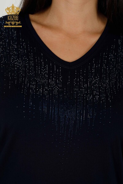Wholesale Women's Blouse Crystal Stone Embroidered Black - 77938 | KAZEE - 3