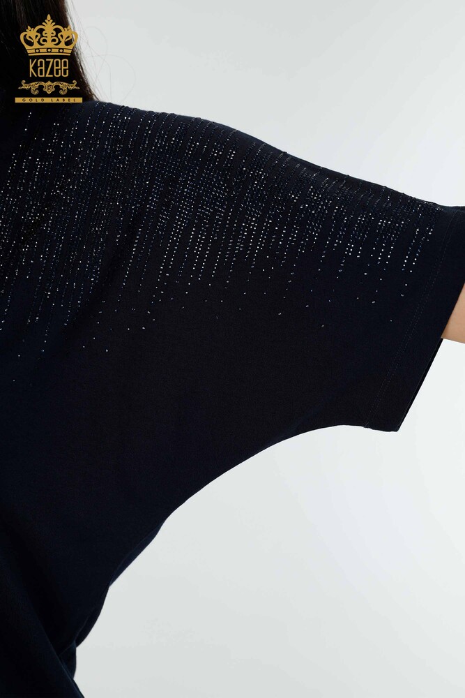 Wholesale Women's Blouse Crystal Stone Embroidered Black - 77938 | KAZEE - 4
