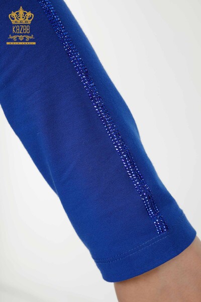 Wholesale Women's Blouse Crystal Stone Embroidered Dark Blue - 79048 | KAZEE - Thumbnail