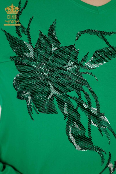 Wholesale Women's Blouse Crystal Stone Embroidered Green - 79048 | KAZEE - Thumbnail