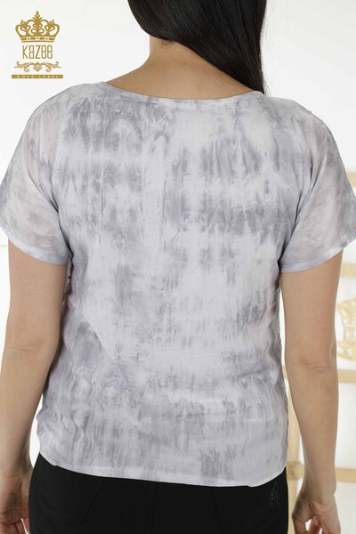 Wholesale Women's Blouse - Crystal Stone Embroidered - Gray - 79171 | KAZEE - Thumbnail