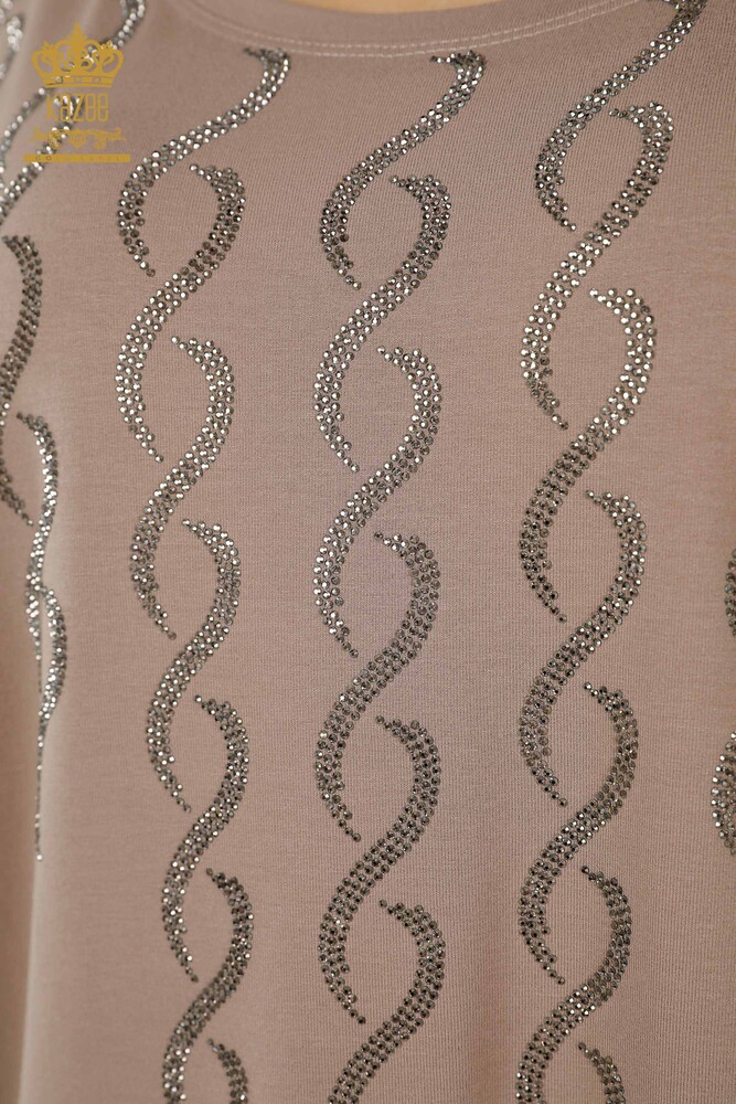 Wholesale Women's Blouse - Crystal Stone Embroidered - Mink - 79069 | KAZEE - 3