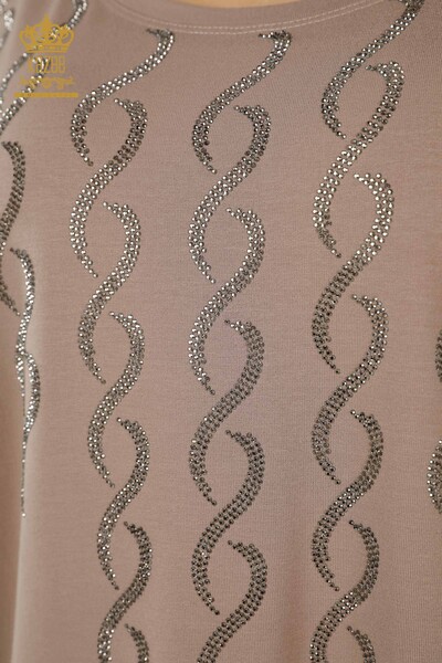 Wholesale Women's Blouse - Crystal Stone Embroidered - Mink - 79069 | KAZEE - 3