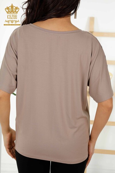 Wholesale Women's Blouse - Crystal Stone Embroidered - Mink - 79069 | KAZEE - 7