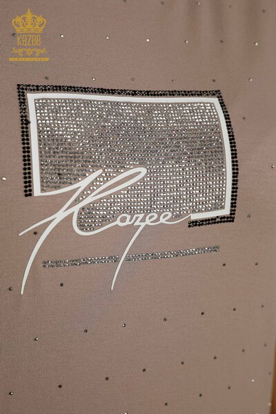 Wholesale Women's Blouse Crystal Stone Embroidered Mink - 79389 | KAZEE - Thumbnail