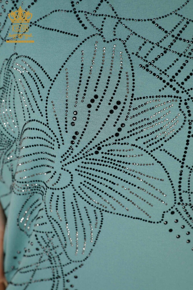 Wholesale Women's Blouse Crystal Stone Embroidered Mint - 78835 | KAZEE - 3