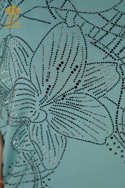 Wholesale Women's Blouse Crystal Stone Embroidered Mint - 78835 | KAZEE - 3