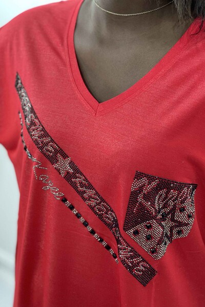 Wholesale Women's Blouse With Crystal Stone Kazee Logo Pattern - 77529 | KAZEE - Thumbnail