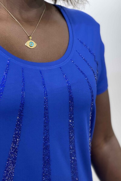 Wholesale Women's Blouse Crystal Stone Plus Size Short Sleeve - 77765 | KAZEE - Thumbnail