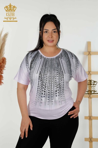 Wholesale Women's Blouse Digital Print Pink - 77804 | KAZEE - Thumbnail