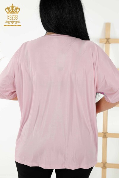 Wholesale Women's Blouse - Digital Print - Pink - 77895 | KAZEE - Thumbnail