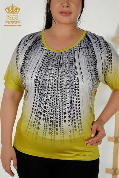 Wholesale Women's Blouse Digital Print Saffron - 77804 | KAZEE - Thumbnail