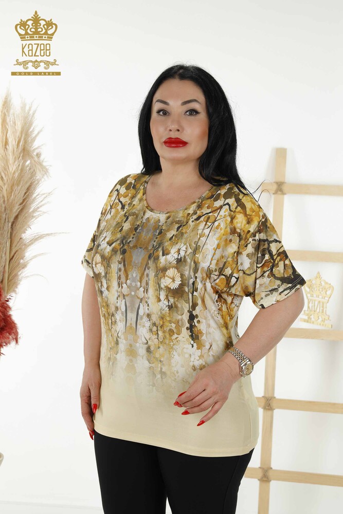 Wholesale Women's Blouse - Digital Print - Saffron - 77894 | KAZEE - 1