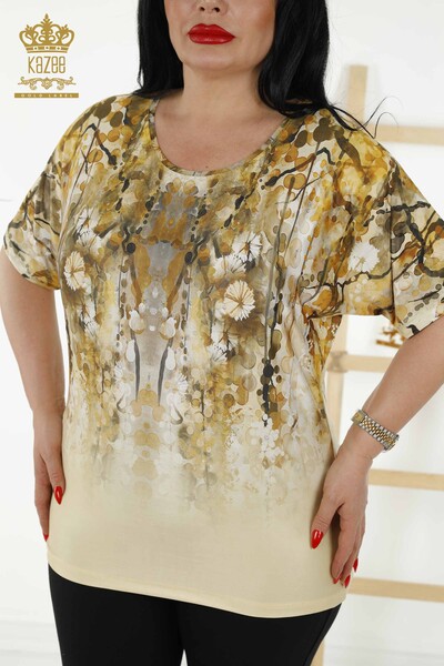 Wholesale Women's Blouse - Digital Print - Saffron - 77894 | KAZEE - Thumbnail