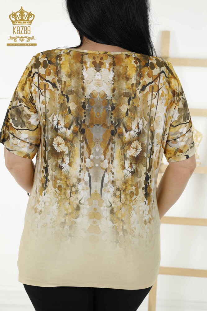 Wholesale Women's Blouse - Digital Print - Saffron - 77894 | KAZEE - 6