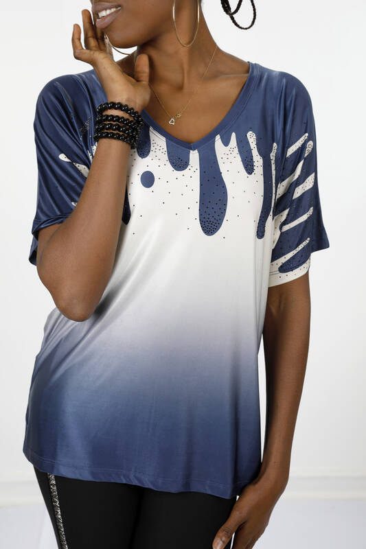 Wholesale Women's Blouse Digital Printed Color Transition Short Sleeve - 12033 | KAZEE