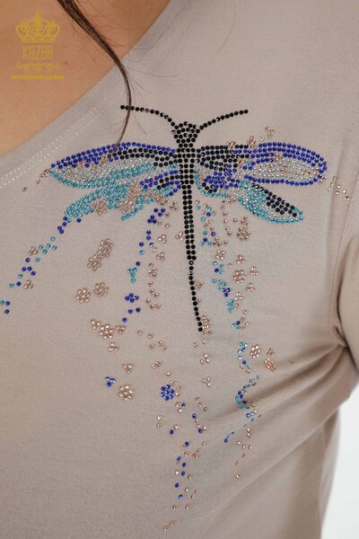 Wholesale Women's Blouse Dragonfly Detailed Colored Stone Embroidered - 79019 | KAZEE - Thumbnail