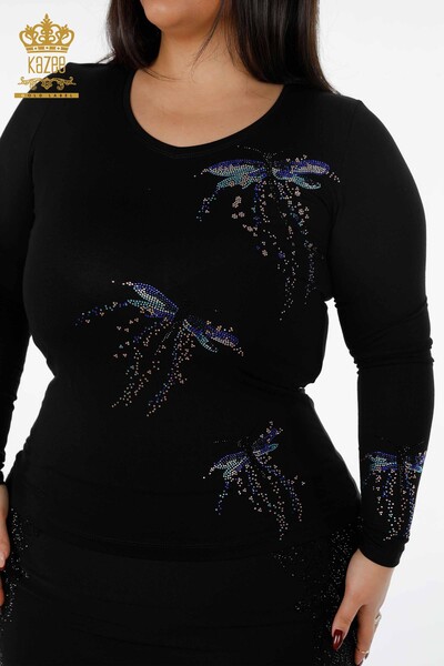 Wholesale Women's Blouse Dragonfly Detailed Colored Stone Embroidered - 79019 | KAZEE - Thumbnail