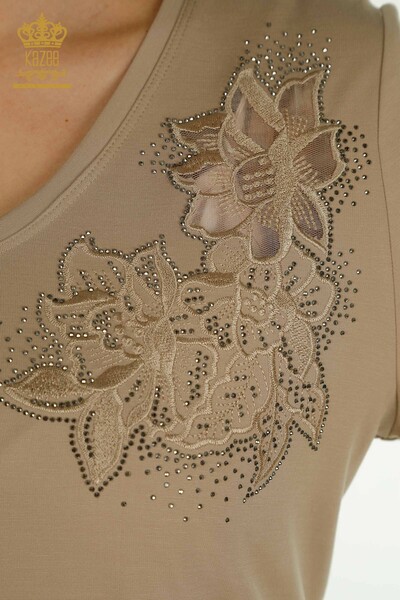 Wholesale Women's Blouse Embroidered Beige - 79883 | KAZEE - Thumbnail (2)