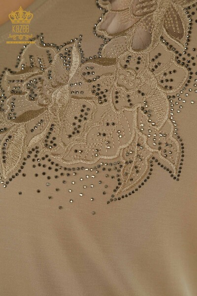 Wholesale Women's Blouse Embroidered Beige - 79883 | KAZEE - Thumbnail