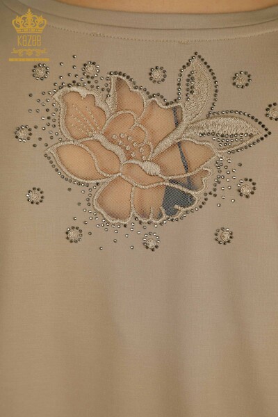 Wholesale Women's Blouse Embroidered Beige - 79883 | KAZEE - Thumbnail