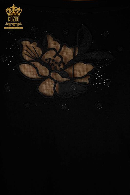 Wholesale Women's Blouse Embroidered Black - 79883 | KAZEE