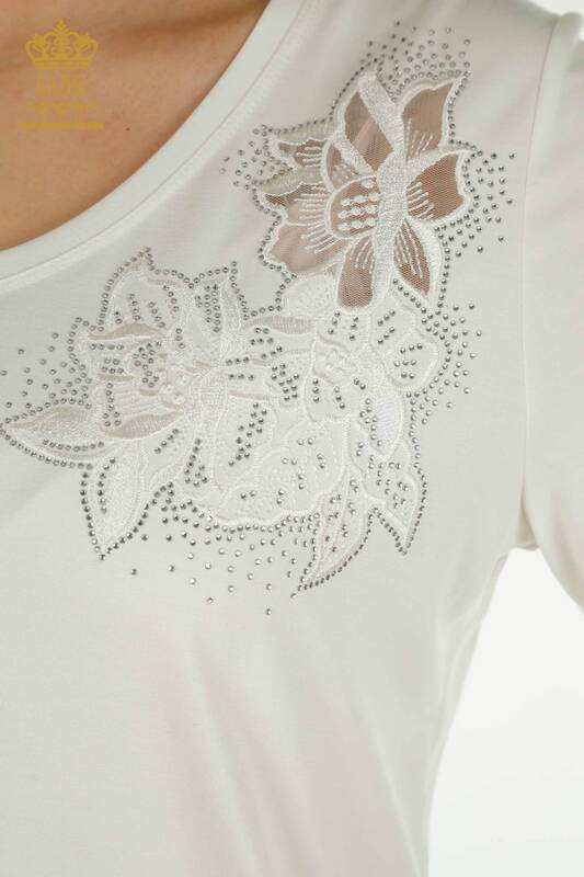 Wholesale Women's Blouse Embroidered Ecru - 79883 | KAZEE