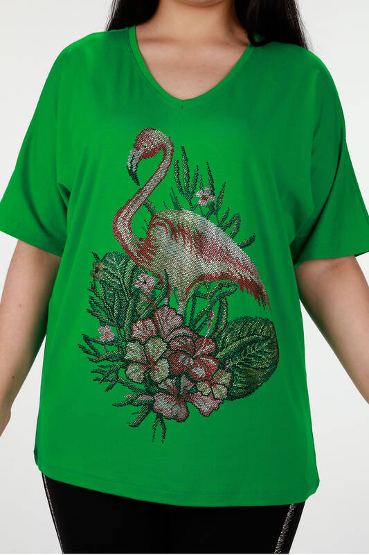 Wholesale Women's Blouse Flamingo Detailed Embroidered Stone - 78930 | KAZEE