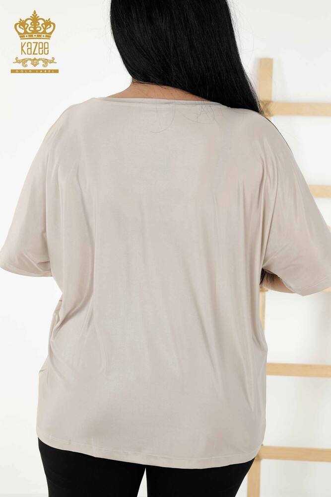 Wholesale Women's Blouse - Floral Pattern - Beige - 77802 | KAZEE - 7