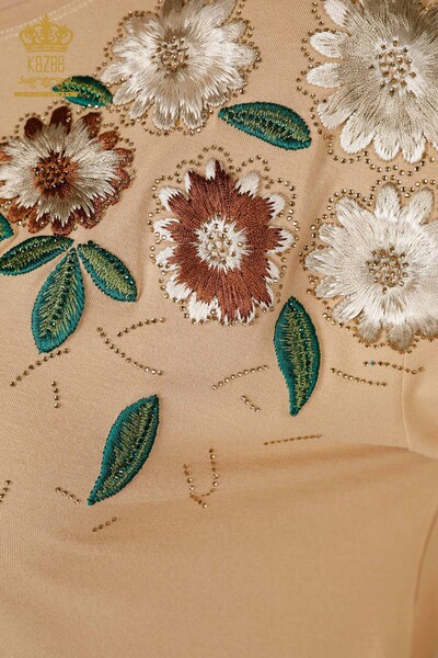 Wholesale Women's Blouse Floral Pattern Beige - 78947 | KAZEE - Thumbnail