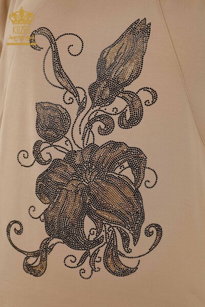 Wholesale Women's Blouse - Floral Pattern - Beige - 79121 | KAZEE - Thumbnail