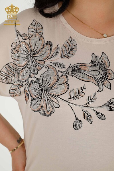 Wholesale Women's Blouse - Floral Pattern - Beige - 79307 | KAZEE - Thumbnail