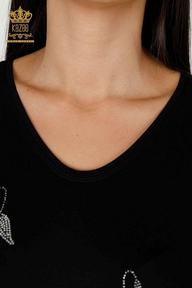 Wholesale Women's Blouse Floral Pattern Black - 78934 | KAZEE - 4