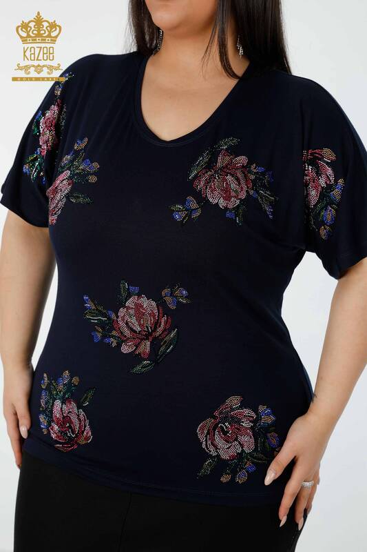 Wholesale Women's Blouse Floral Pattern Black - 78937 | KAZEE