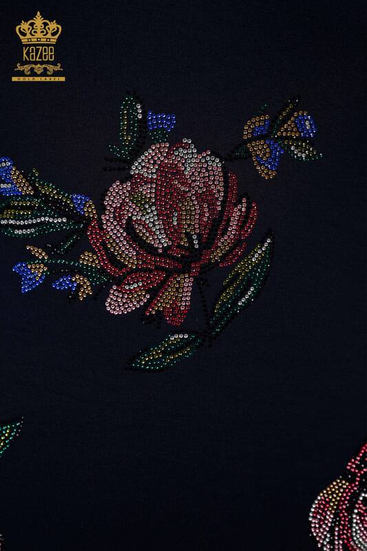 Wholesale Women's Blouse Floral Pattern Black - 78937 | KAZEE