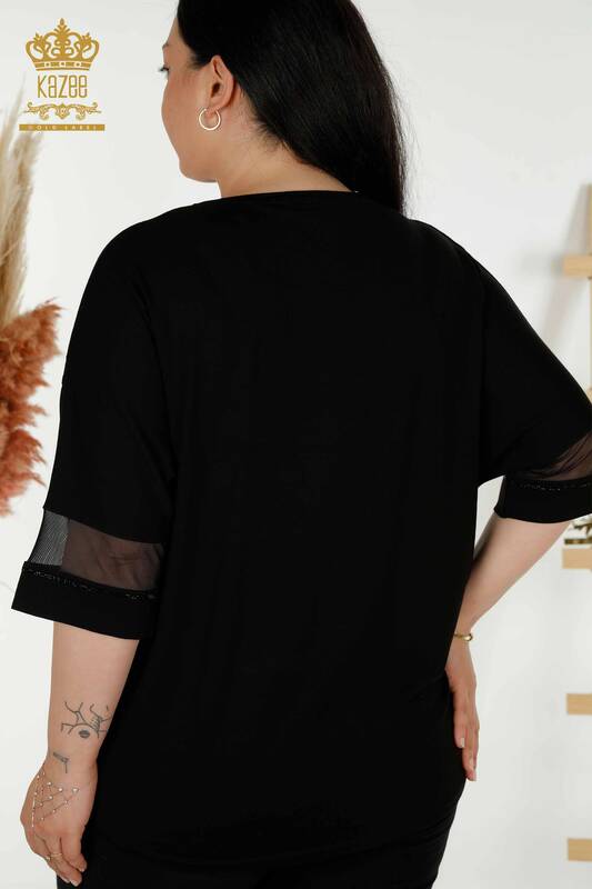 Wholesale Women's Blouse - Floral Pattern - Black - 79100 | KAZEE