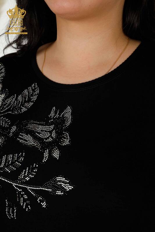 Wholesale Women's Blouse - Floral Pattern - Black - 79307 | KAZEE