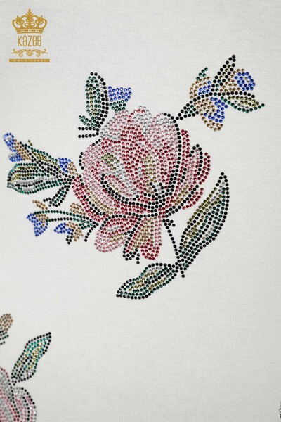 Wholesale Women's Blouse Floral Pattern Ecru - 78937 | KAZEE - Thumbnail