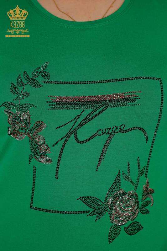Wholesale Women's Blouse - Floral Pattern - Green - 79042 | KAZEE